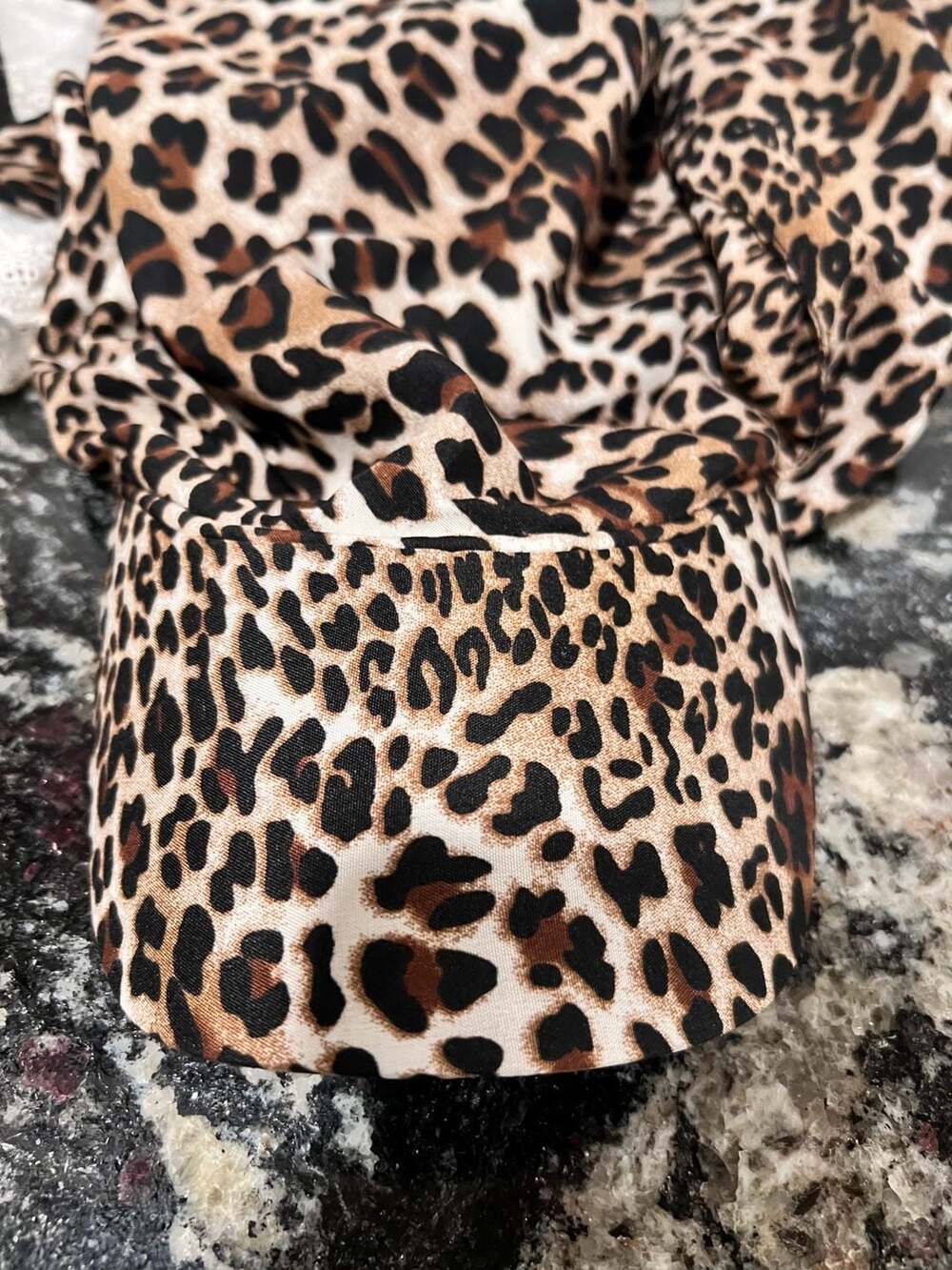 Leopard Print Satin Baseball Cap with Eyelet Lace Trim